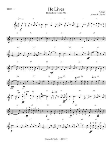 Free Sheet Music He Lives Hymn Four Horns 40