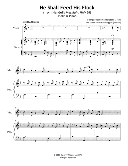 Free Sheet Music He Shall Feed His Flock From Handels Messiah Hwv 56 Violin Piano