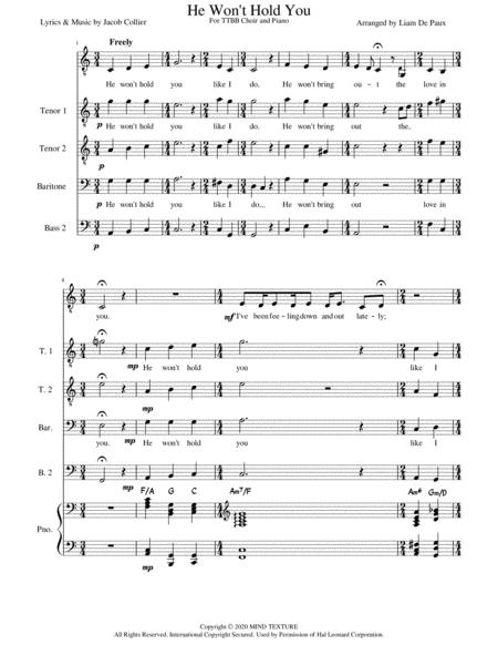 He Wont Hold You Ttbb Sheet Music