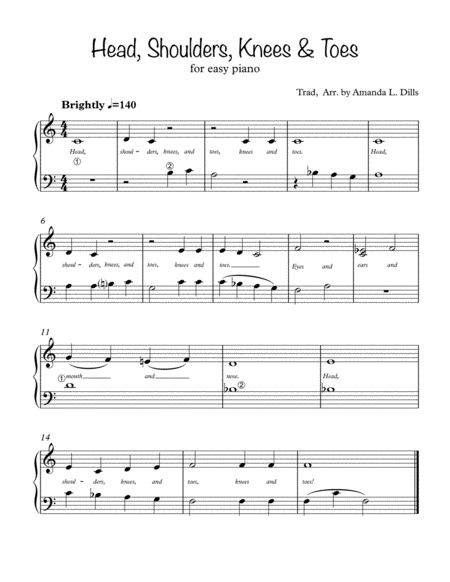 Head Shoulders Knees And Toes Easy Piano Sheet Music