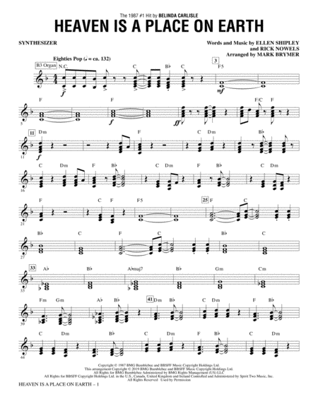 Free Sheet Music Heaven Is A Place On Earth Arr Mark Brymer Synthesizer