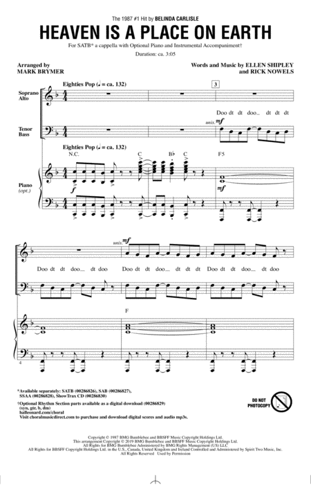 Heaven Is A Place On Earth Arr Mark Brymer Sheet Music