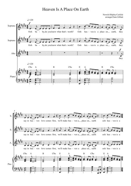 Heaven Is A Place On Earth Ssa Choir And Piano Sheet Music