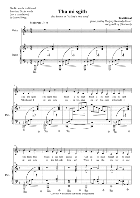 Hebridean Fairys Love Song Tha Mi Sgith Arranged For Voice And Piano In D Minor Sheet Music