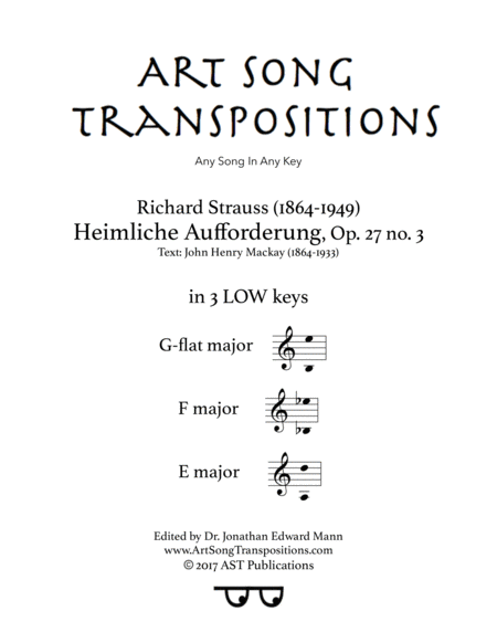 Heimliche Aufforderung Op 27 No 3 In 3 Low Keys G Flat F E Major Sheet Music