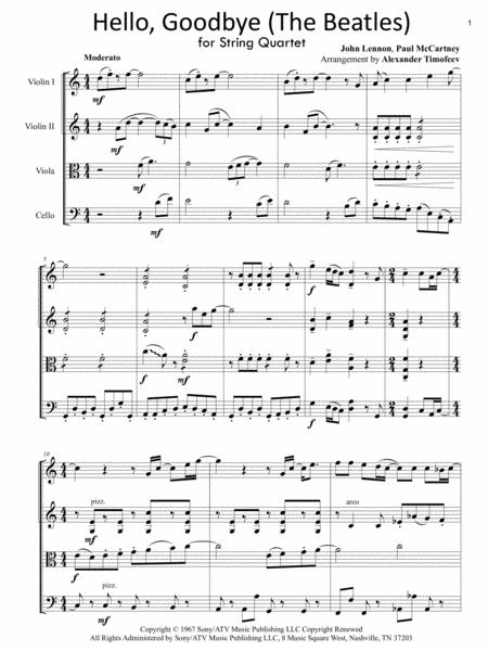 Hello Goodbye The Beatles For String Quartet Sheet Music