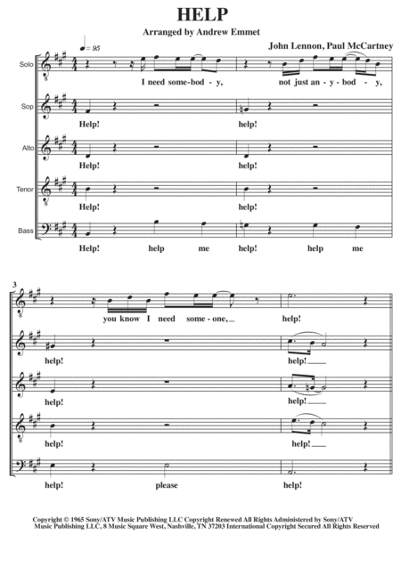 Free Sheet Music Help A Cappella