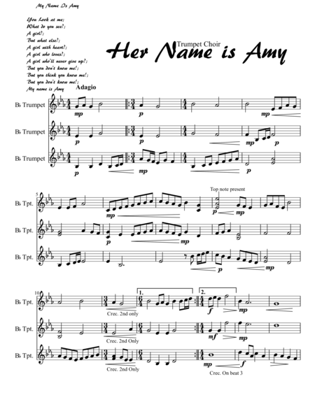 Free Sheet Music Her Name Is Amy Trumpet Choir Score