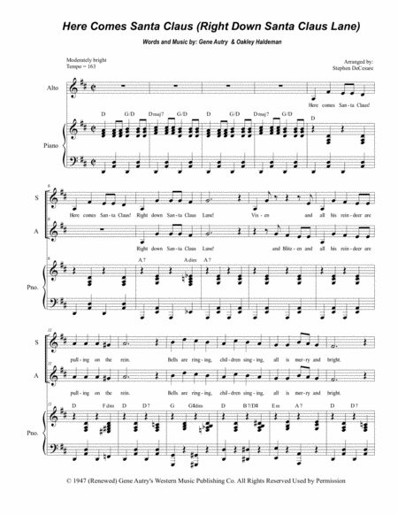 Here Comes Santa Claus Right Down Santa Claus Lane For 2 Part Choir Sa Sheet Music