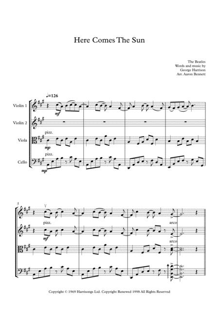 Free Sheet Music Here Comes The Sun The Beatles String Quartet