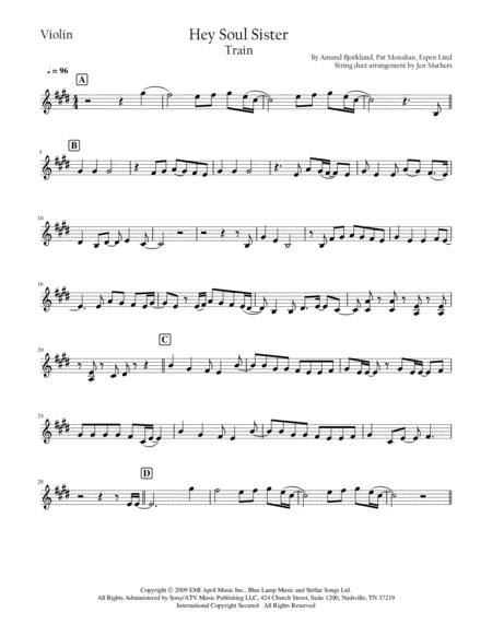 Hey Soul Sister Violin Cello Duet Sheet Music