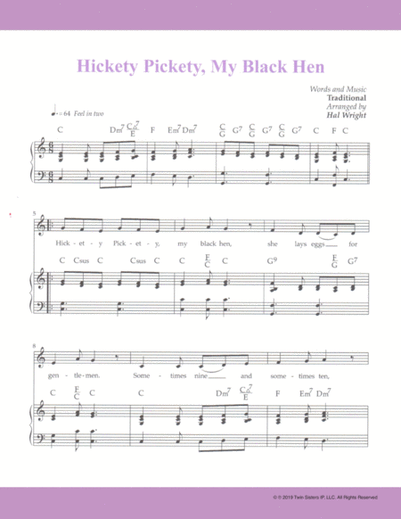 Free Sheet Music Hickety Pickety My Black Hen