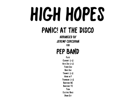 Free Sheet Music High Hopes By Panic At The Disco For Pep Band