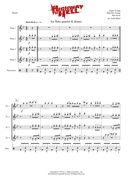 Highway To Hell Flute Quartet Sheet Music