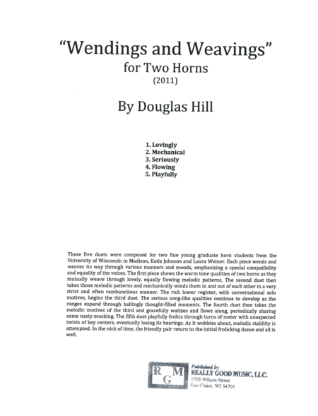 Hill Douglas Wendings And Weavings Horn Duet Sheet Music