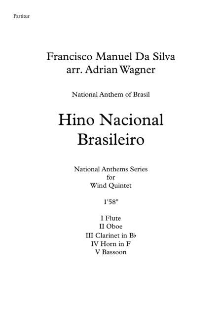 Hino Nacional Brasileiro Wind Quintet Arr Adrian Wagner Sheet Music
