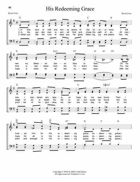 Free Sheet Music His Redeeming Grace