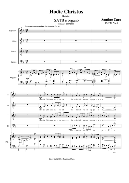 Free Sheet Music Hodie Christus Christmas Motet For Choir Satb And Organ