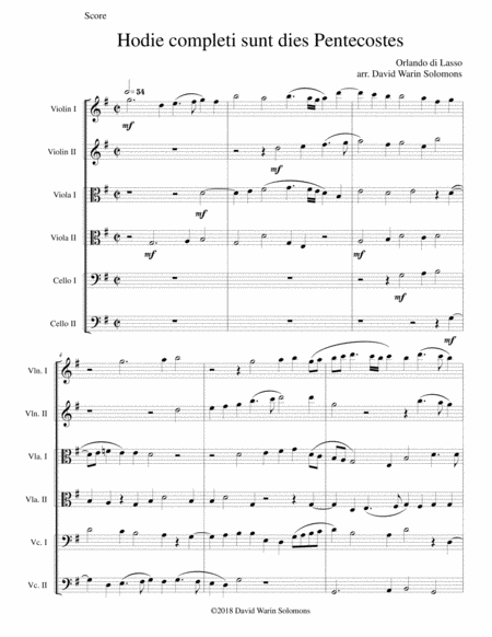 Hodie Completi Sunt By Orlando Di Lasso For String Sextet Sheet Music