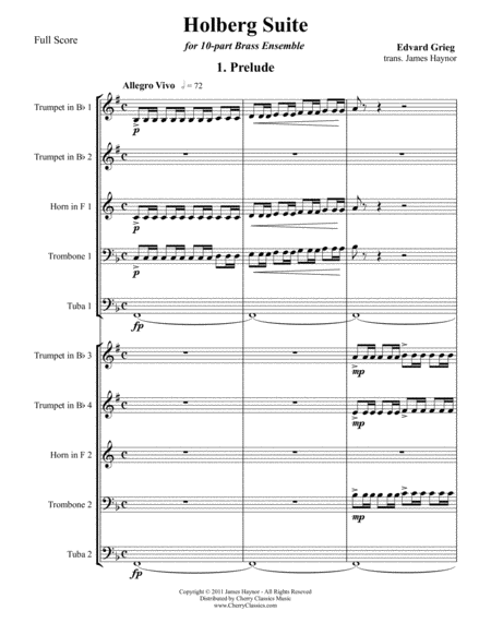 Free Sheet Music Holberg Suite For 10 Part Brass Ensemble