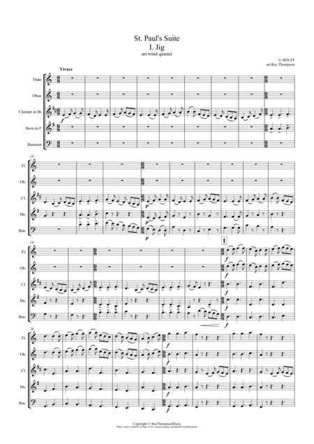 Holst St Pauls Suite Orig For String Orchestra Op 29 No 2 Mvt 1 Jig Wind Quintet Sheet Music