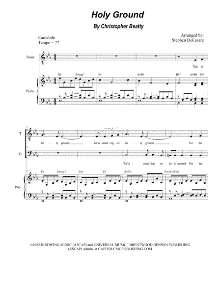 Free Sheet Music Holy Ground For 2 Part Choir Tb