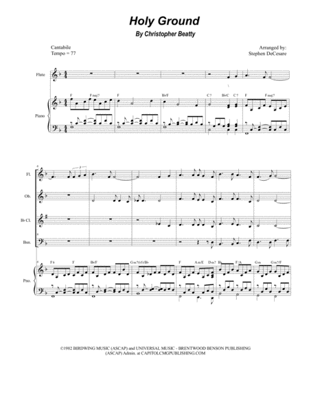 Free Sheet Music Holy Ground For Woodwind Quartet And Piano