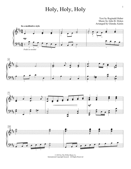 Free Sheet Music Holy Holy Holy Arr Glenda Austin