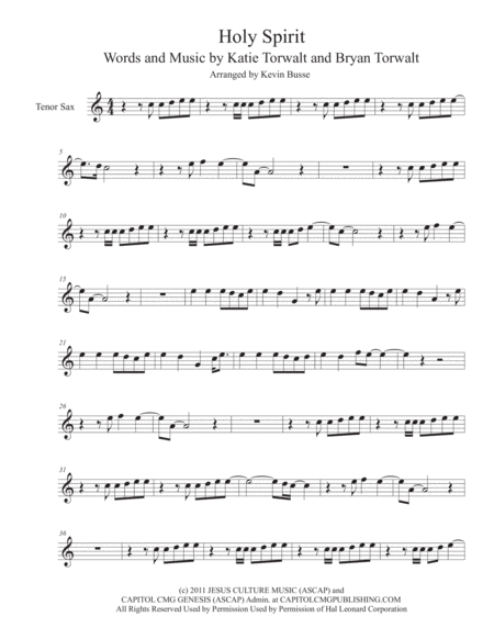 Holy Spirit Easy Key Of C Tenor Sax Sheet Music