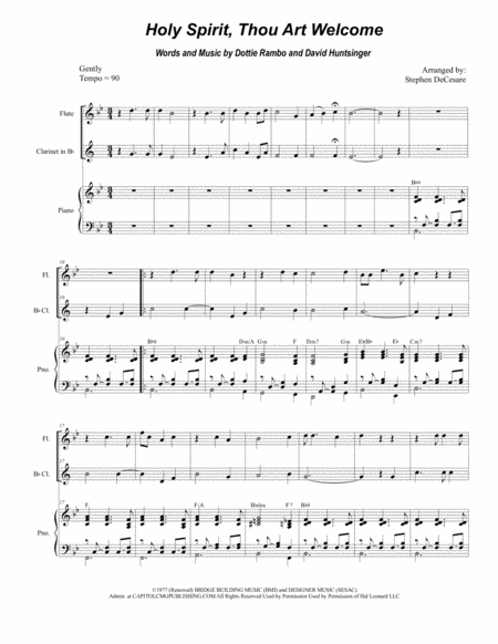 Free Sheet Music Holy Spirit Thou Art Welcome Duet For Flute And Bb Clarinet