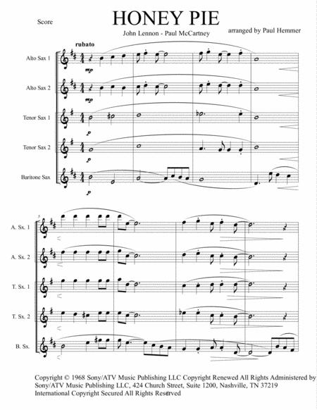 Free Sheet Music Honey Pie Beatles Scored For Sax Quintet