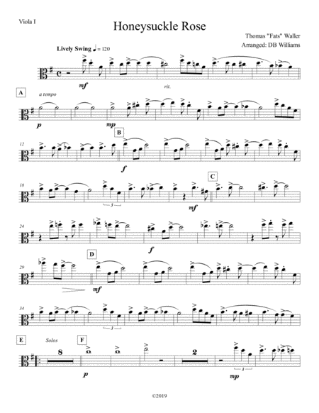 Free Sheet Music Honeysuckle Rose Viola 1