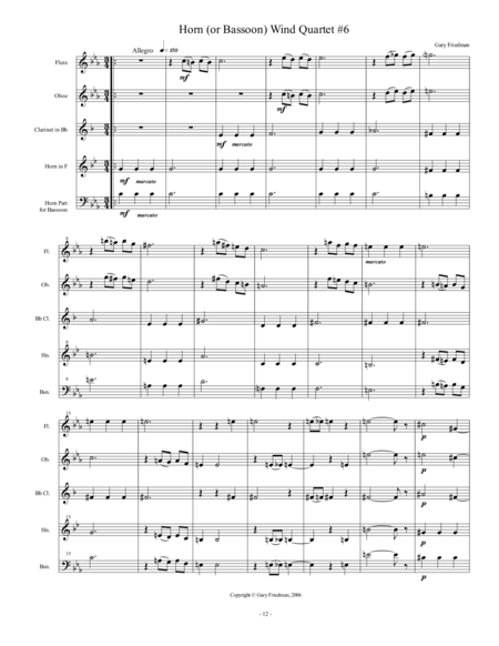 Horn Or Bassoon Wind Quartet 6 Sheet Music