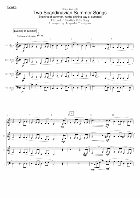 Free Sheet Music Horn Quartet Two Scandinavian Summer Songs