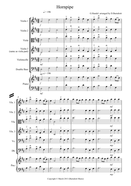 Free Sheet Music Hornpipe From Handels Water Music For String Orchestra