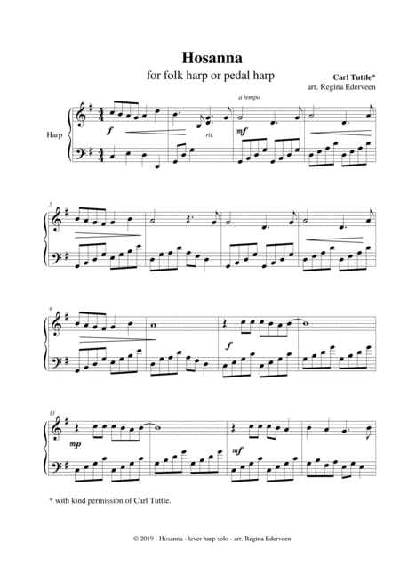 Free Sheet Music Hosanna Lever Harp Solo