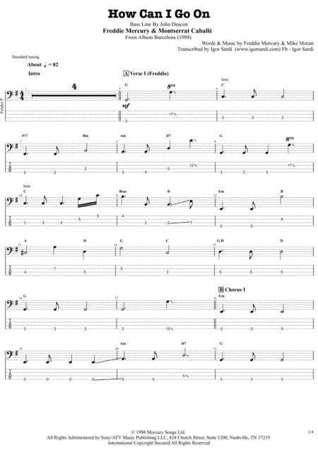 Free Sheet Music How Can I Go On Freddie Mercury Montserrat Caball John Deacon Complete And Accurate Bass Transcription Whit Tab