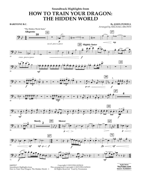 How To Train Your Dragon The Hidden World Arr Michael Brown Baritone B C Sheet Music