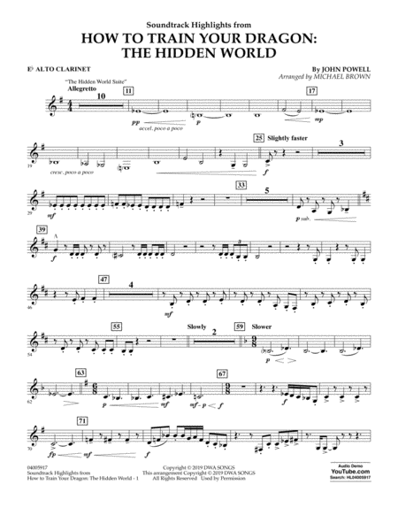 How To Train Your Dragon The Hidden World Arr Michael Brown Eb Alto Clarinet Sheet Music