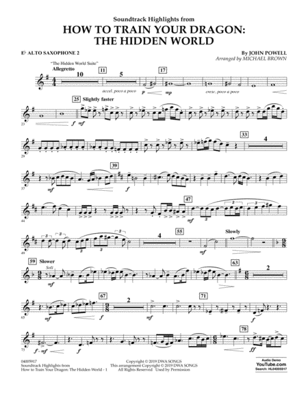 How To Train Your Dragon The Hidden World Arr Michael Brown Eb Alto Saxophone 2 Sheet Music