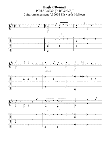 Free Sheet Music Hugh O Donnell Jig For Fingerstyle Guitar Tuned Open G Dgdgbd