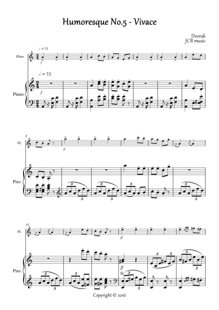 Humoresque No 5 A Dvorak Flute And Piano Sheet Music