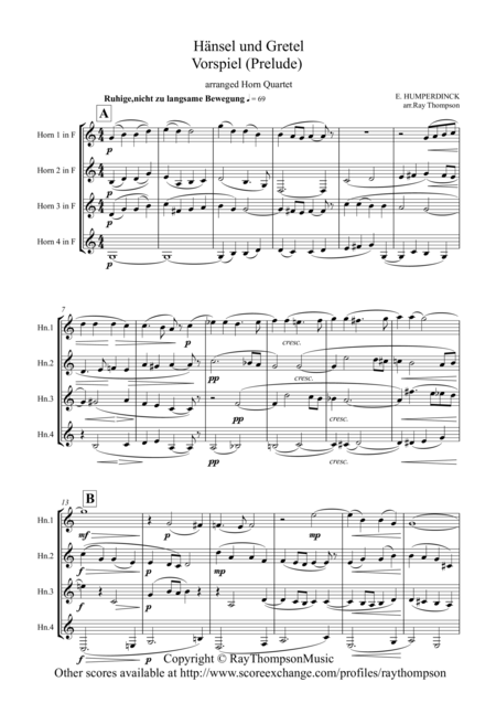 Humperdinck Hnsel Und Gretel Vorspiel Hansel And Gretel Prelude Horn Quartet Sheet Music