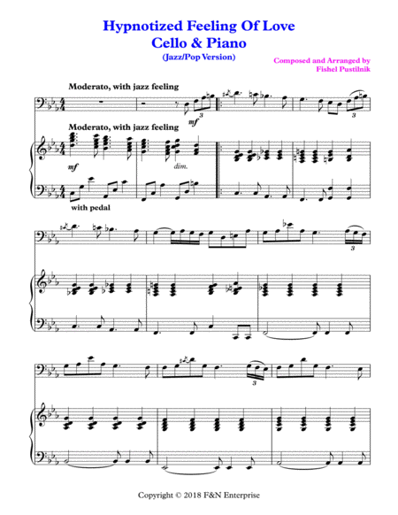 Hypnotized Feeling Of Love Piano Background For Cello And Piano Sheet Music