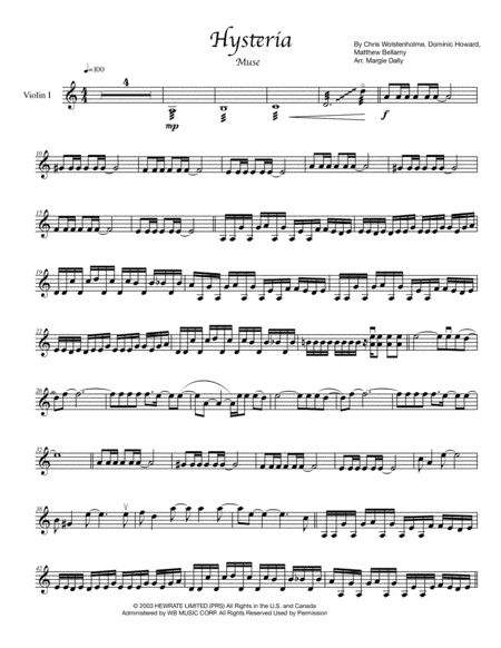 Hysteria I Want It Now For String Quartet Sheet Music