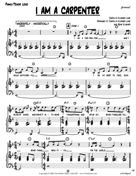 Free Sheet Music I Am A Carpenter Josephs Song Piano Vocal Chords