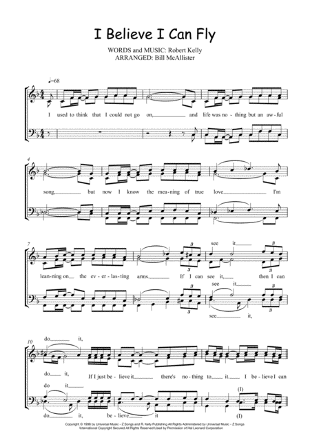 Free Sheet Music I Believe I Can Fly Womens Bbs