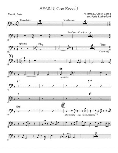 I Can Recall Spain Arr Paris Rutherford Bass Sheet Music