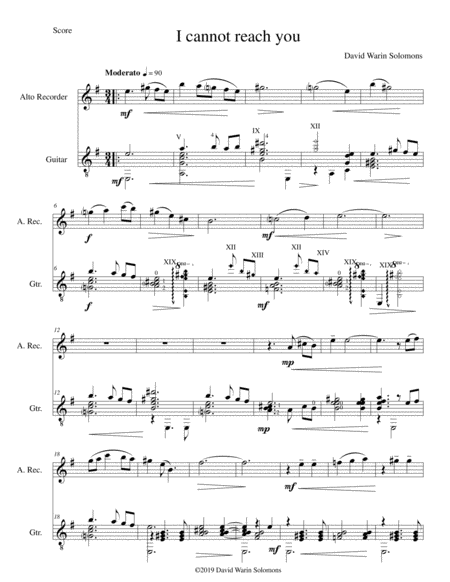 Free Sheet Music I Cannot Reach You For Alto Recorder And Guitar