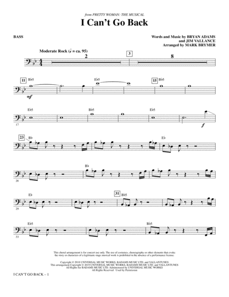 Free Sheet Music I Cant Go Back From Pretty Woman The Musical Arr Mark Brymer Bass